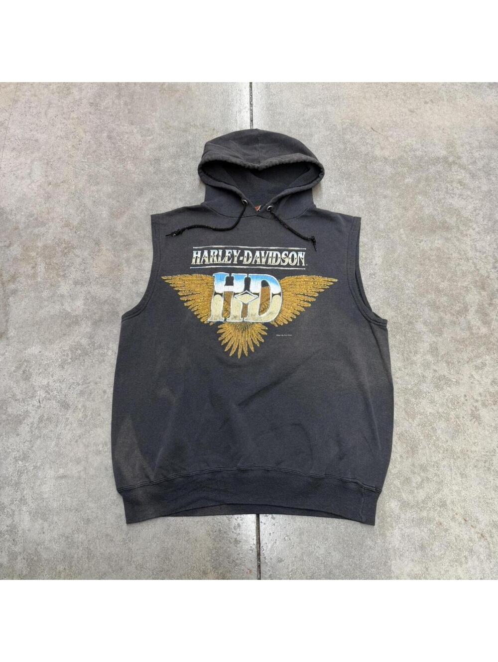 vintage harley davidson made in usa black sleeveless hoodie size large